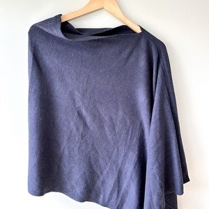 Asymmetrical navy blue poncho sweater
